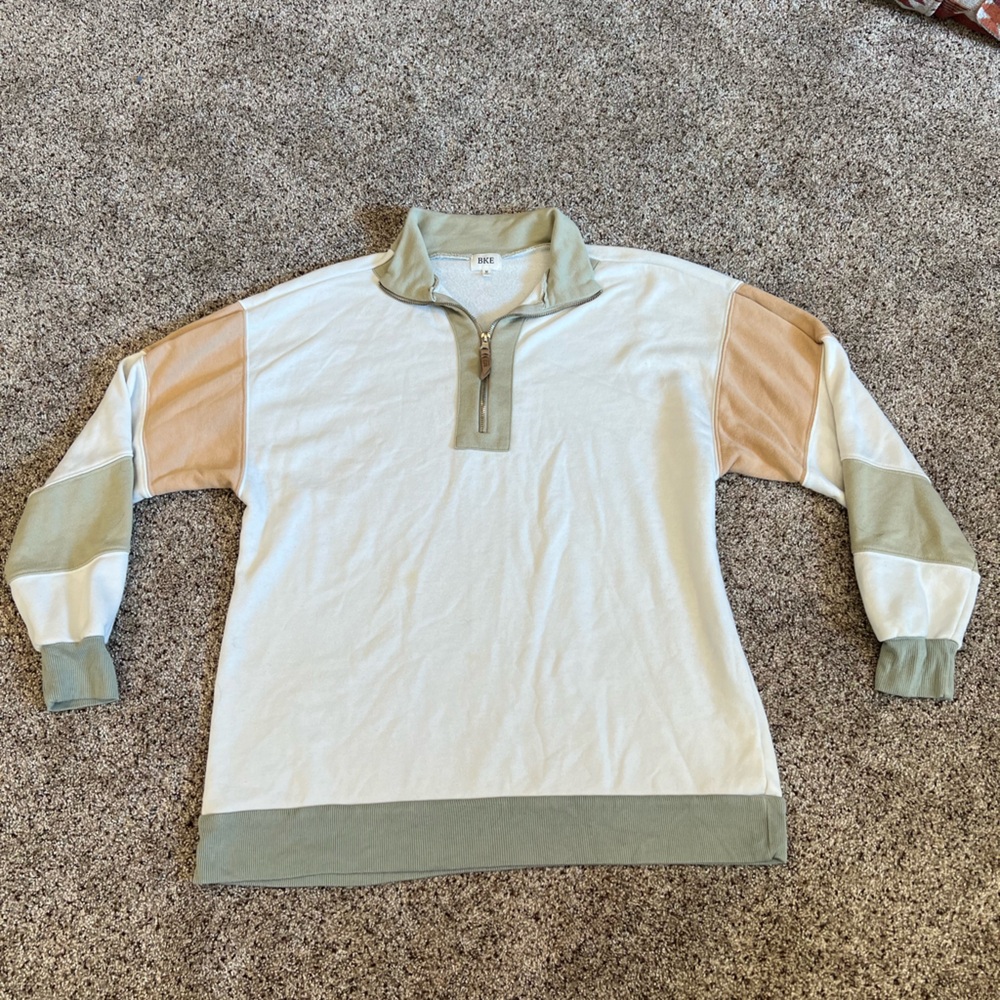 BKE Olive and Cream Quarter-Zip Pullover